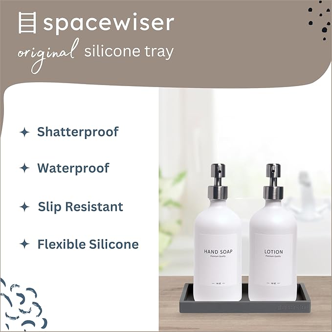 Countertop and Vanity Tray - Small 7.7" Silicone Tray for Soap Dispenser Bottles, Bathroom Trays, Kitchen Sink Soap Trays, Sink Caddy Kitchen Sinks Organizer, Soaps Dish & Sponge Holder Mat