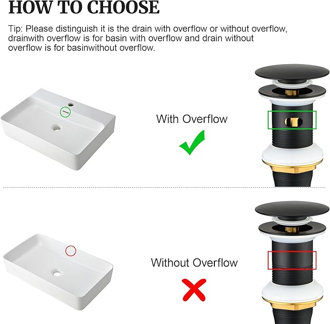 Pop up Sink Drain Stopper for Bathroom Vessel Vanity Sink Art Basin Matte Black ，Big Cap with Overflow, Metal Pop-up Drain Strainer with Detachable Basket Stopper