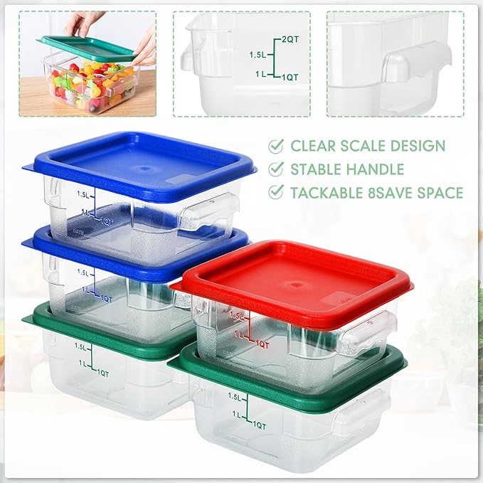 Lallisa 8 Pcs 2 Quart Food Storage Containers with Lids Clear Square Polycarbonate Marinating Container Dough Bucket with Lid (Colorful)