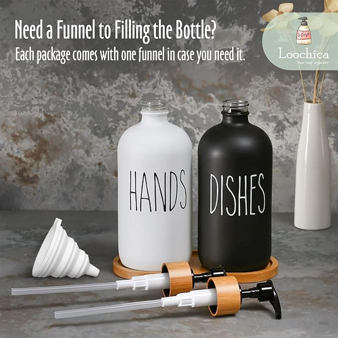 2 Pack Glass Soap Dispenser Set with Tray, Hand and Dish Glass Soap Dispensers for Kitchen Sink, Kitchen Soap Dispenser Set Suitable for Black and White Kitchen Decor