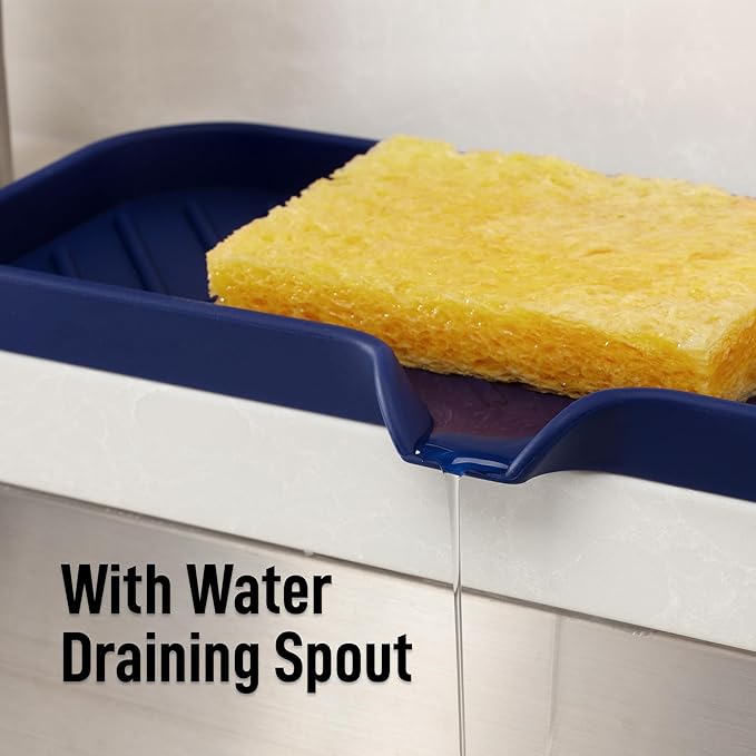 Zulay Kitchen Large Silicone Sponge Holder (12x4) – Flexible Sink Organizer Tray for Kitchen & Bathroom – Multipurpose Soap Dish for Sponges, Makeup, Trinkets & More (Dark Blue)