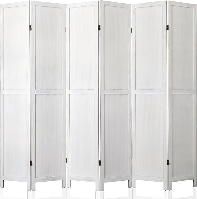 WelFurGeer 6 Panel Room Divider Screen - 360° Adjustable Folding Panels for Privacy, Bedroom, Living Room & Patio, Handcrafted Decorative Room Divider, Freestanding Divider for Room Separation (White)