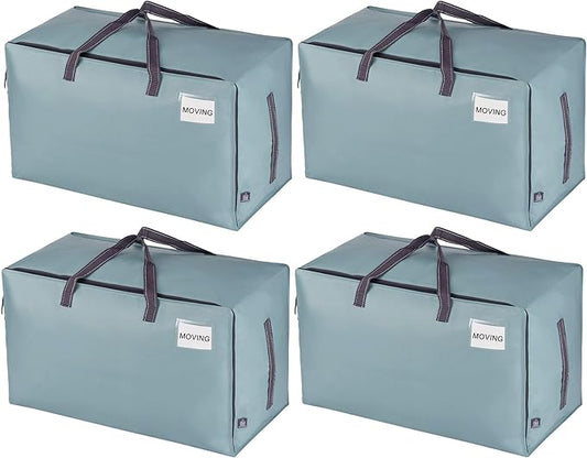 VENO 4 Pack Moving and Storage Bags, Heavy Duty, Alternative to Moving Boxes, Large Packing Totes Supplies for College Dorm Room with Zipper for Clothes, Wide Open Design (Light Blue Matte, 4 Pack)