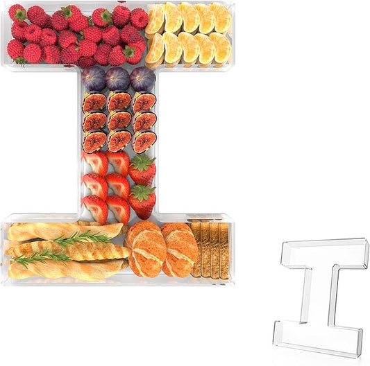 13.8" Acrylic Letter Charcuterie Tray, Charcuterie Letters Fillable Box for Food, Reusable Serving Cake Candy Dish Display Tray for Birthday Anniversary Party Decoration (Letter I)