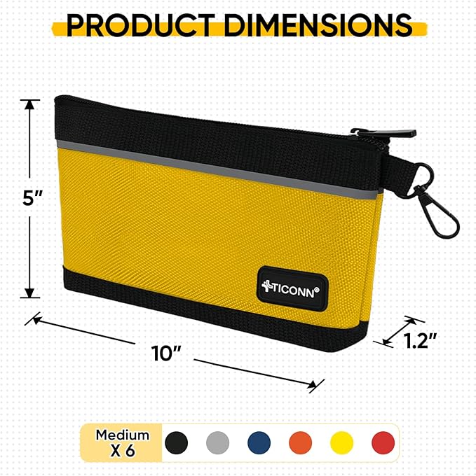 TICONN Tool Pouches with Zipper, 1680D Oxford Small Tool Bags, Waterproof Utility Bag Zipper Pouch for Tool Organizers and Storage (6 Pack Medium)