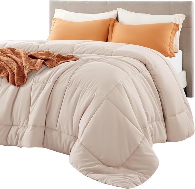 Bedsure Comforter Duvet Insert - Quilted Comforters Alaskan King, All Season Duvet, GentleSoft Down Alternative Bedding, with 8 Tabs, Gifts for Women/Men, Beige,Alaskan King 130x120 Inch