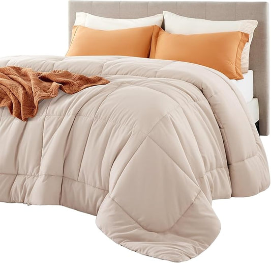 Bedsure Comforter Duvet Insert - Quilted Comforters Alaskan King, All Season Duvet, GentleSoft Down Alternative Bedding, with 8 Tabs, Gifts for Women/Men, Beige,Alaskan King 130x120 Inch