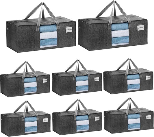 VENO 8 Pack Moving Bags Extra Large Storage Bags for College Move-In, Heavy-Duty Storage Totes, Packing Boxes, and Wardrobe Moving Supplies - Durable Laundry Bags for Clothes (Gray w/Window, 8 Pack)