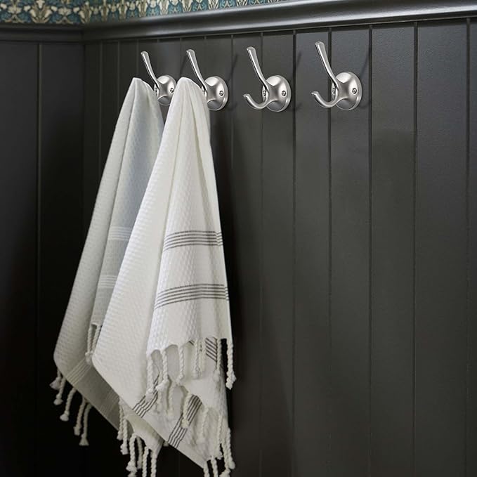 TUNNY 5 Pack Round Coat Towel Hooks - Brushed Nickel Coat Hooks for Hanging Coats Towel Hooks for Bathroom Wall Mounted Zinc Alloy Bath Towel Hooks Robe Clothes Hook Holder Heavy Duty Wall Hooks