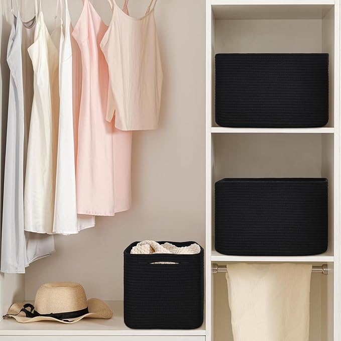 Woven Storage Baskets, Baskets for Organizing, 3 Pack Woven Basket for Storage, Decorative Storage Bins Baskets for Shelves, Towel, Toy, Book, Closet, Baby 14.96"×9.8"×8.85"