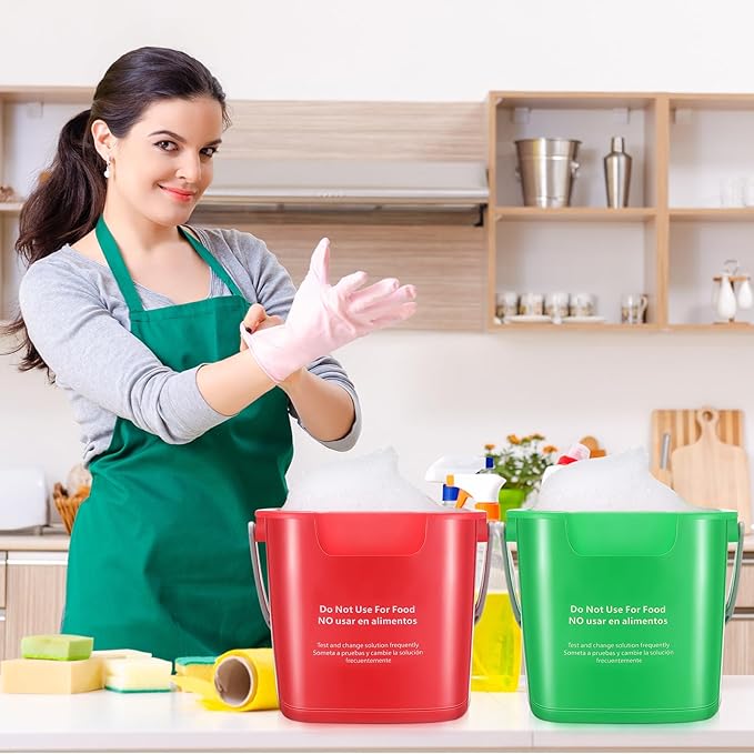 Lallisa 12 Pcs 3 Quart Cleaning Bucket Small Sanitizing Square Bucket Detergent Pail for Home Office Commercial Restaurant Kitchen Bathroom School (Red Green)