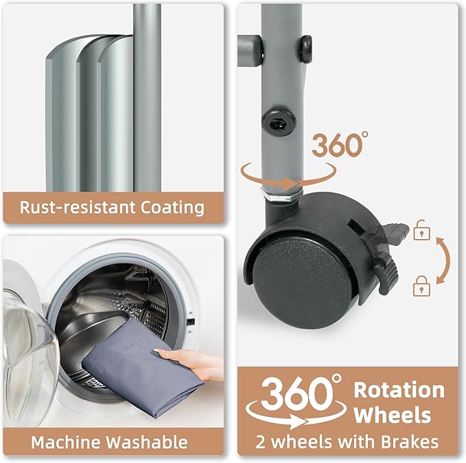 STORAGE MANIAC Rolling Laundry Hamper, 100L Laundry Basket with Lockable Wheels, Double Clothes Sorter Cart, 2 Bag Clothes Separator Hamper for Closet, Bathroom, Laundrys Room, 2 Section Gray