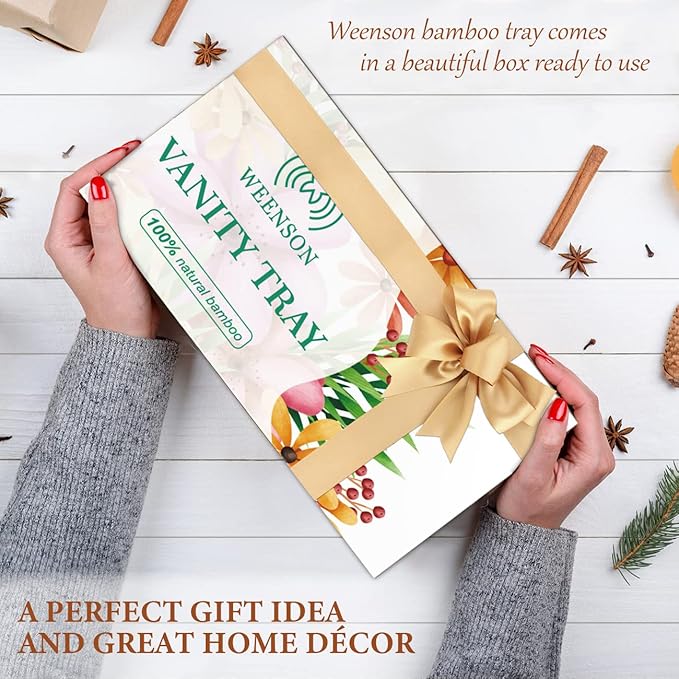 Weenson Bathroom Vanity Tray for Countertop Toiletries Makeup Decor Perfume Candles, Kitchen Tray for Soap Dispenser Spice Salt Coffee, Toilet Tank Tray Bamboo11.81” L x 6.1” W x 0.79” H (White)