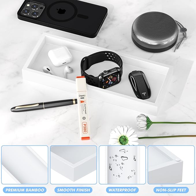 ZHWS Bathroom Vanity Tray for Countertop Decor Perfume Jewelry Toiletries, Toilet Tank Tray for Candle Bamboo Kitchen Tray for Soap Dispenser Spice Coffee Set of 2 11.3’’L x 4.4’’W x 1.14’’H