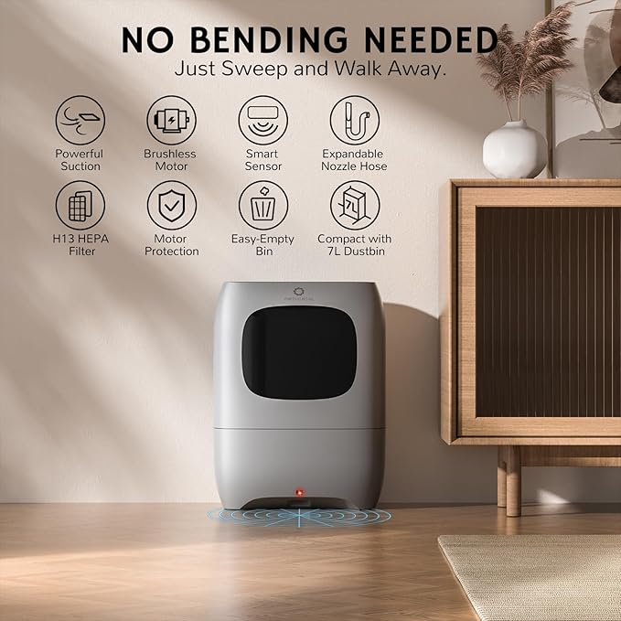 AIRTHEREAL T1 Touchless Vacuum Automatic Dustpan with 2 Operation Modes - Ultra Fast & Powerful Corded Canister Vacuum for Sweeping Salon, Pet Hair, Food, Dirt, Kitchen, 20Kpa 1500 Watt Max Suction