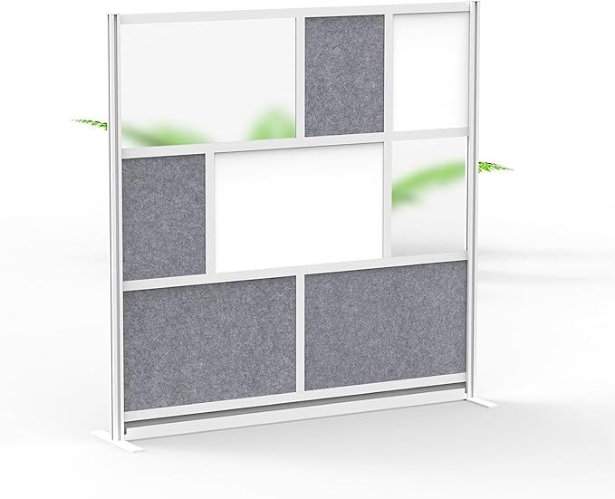 Workflow Modular Wall | Room Divider with Whiteboard, Sound Dampening, & Frosted Acrylic Panels | Expandable Office Partition for Privacy & Stability (70" x 70")