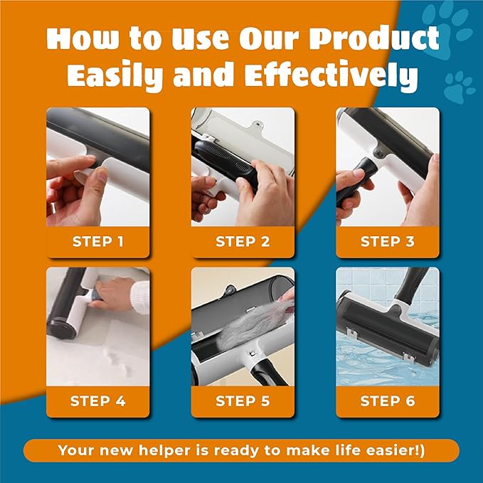 Pet Hair Remover and Reusable Lint Roller - Cat and Dog Hair Remover for Couch, Furniture, Carpet, Clothing and Bedding - Portable, Multi-Surface Fur Removal Tool (Black)