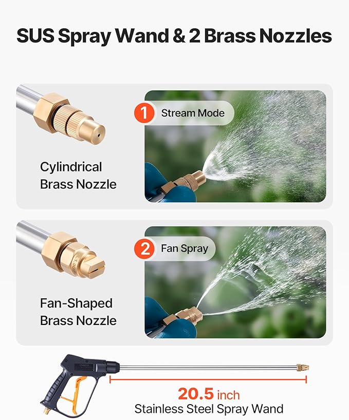 VEVOR Industrial Concrete Sprayer with Wheeled Cart, 3.5 Gallon Stainless Steel Sprayer, Heavy Duty Tri-Poxy Pump Sprayers, 20.5"Wand, 48" & 120"Hoses, 2 Brass Nozzles for Construction, Lawn & Garden