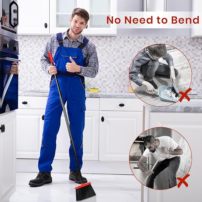 TreeLen Broom and Dustpan Set for Home,Upright Broom and Dustpan Combo Sweep Set