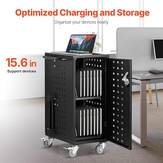 VEVOR 16 Device Charging Station with Lock & Key, Mobile Charging Cart for Chromebook, iPads, Tablet and Laptop, Up to 15.6 in Screen Size, Office and Classroom Locking Charging Station
