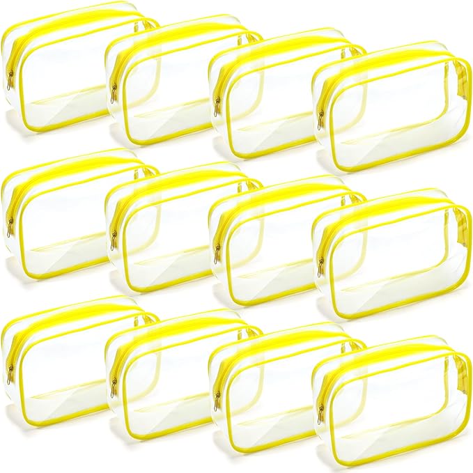 Weewooday 12 Pieces Clear Makeup Bags Cosmetic Storage Bags PVC Zipper Pouches Travel Waterproof Makeup Plastic Case for Women Organizing Toiletries Traveling Bathroom(Small,Yellow)