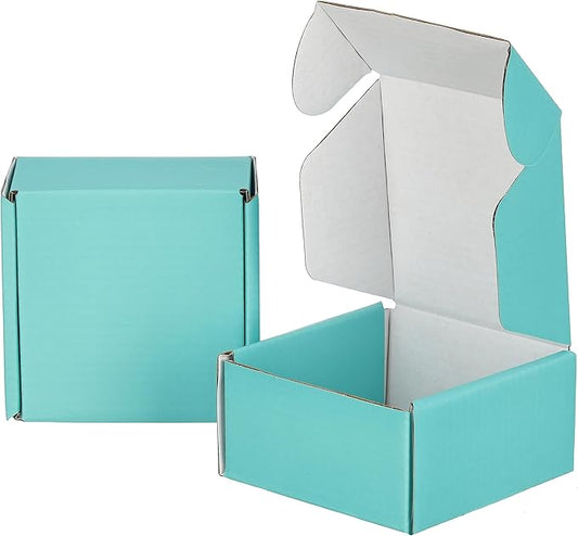100 Pack 4x4x2 inches Small Shipping Boxes Teal, Corrugated Cardboard Boxes for Mailing Packing