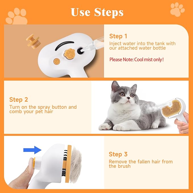 Pet Steam Brush for Dog & Cat – 3-in-1 Spray Hair Removal Comb for Shedding & Grooming Water-Free Shampoo, Bath Gloves,Bath Brush, Tooth & Ear Brush, Towel (10PCS)
