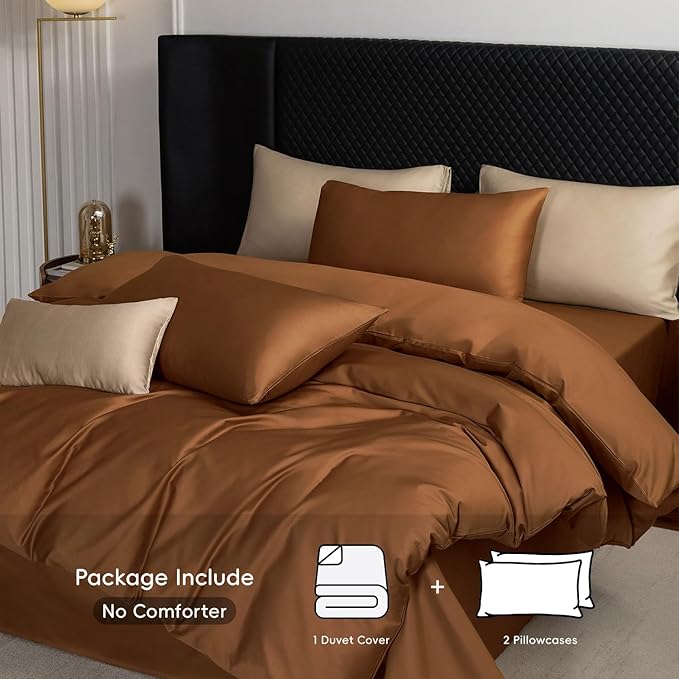 MooMee Duvet Cover Set 100% Extra Long Staple Cotton 600 Thread Count Silky Sateen Smooth Luxury Soft Breathable Durable Hotel Quality Bedding, 3 Pieces (Dark Orange, King 104"x90")