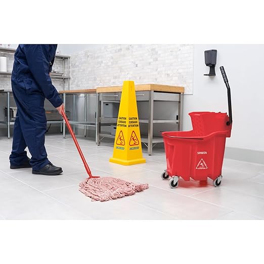 Carlisle FoodService Products Omnifit Mop Bucket with Side Press Wringer for Floor Cleaning, Kitchens, Restaurants, Office, And Janitorial Use, Polypropylene (Pp), 35 Quarts, Red