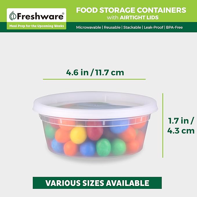 Freshware Food Storage Containers [240 Set] 8 oz Plastic Deli Containers with Lids, Slime, Soup, Meal Prep Containers, BPA Free, Stackable, Leakproof, Microwave, Dishwasher and Freezer Safe
