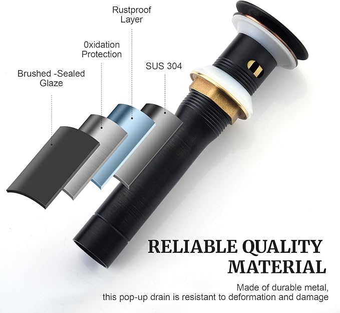 Pop up Sink Drain Stopper with Overflow Oil Rubbed Bronze for Bathroom Vessel Vanity Sink Art Basin，Big Cap Sink Drain with Overflow, Metal Pop-up Drain Strainer with Detachable Basket Stopper