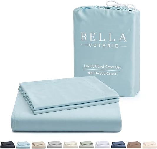 Bella Coterie Luxury Bamboo Viscose California King Size Duvet Cover Set | 100% Organically Grown | Corner Ties | Ultra Soft | Cooling | Two Pillow Shams | 106 x 94 | No Insert [Coastal Blue]