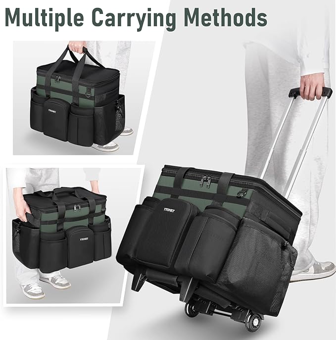 Ytonet Cleaning Caddy with Wheels, Extra Large Rolling Cleaning Caddy Bag with Detachable Trolley for Housekeepers, Water Resistant Cleaner Supplies Organizer with Wheels for Kitchen, Tool Organizer