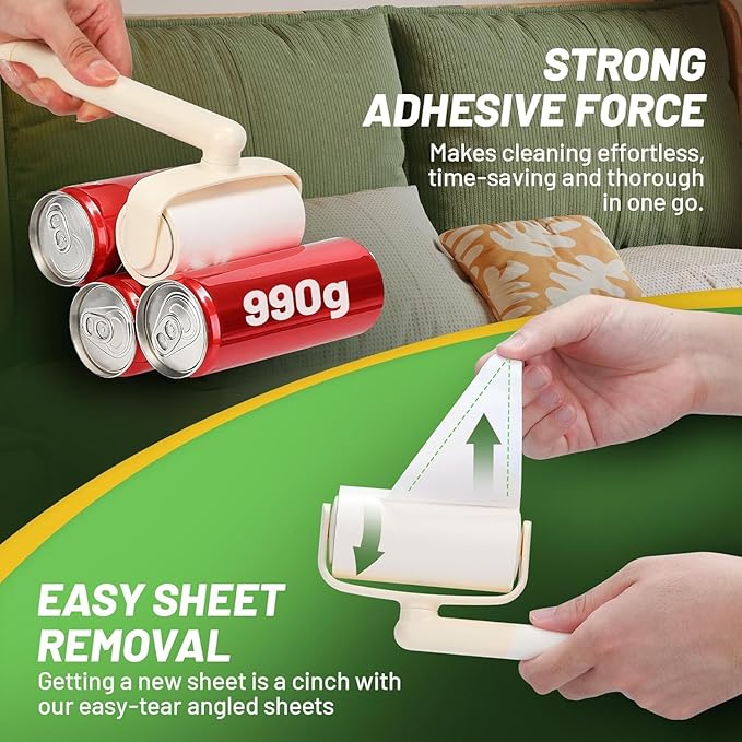 Lint Roller 2-in-1 Rotatable Handle Pet Hair Remover for Laundry Dog Hair, Cat Hair, Animal Fur, Fuzz Extra Sticky Roller for Couch, Clothes, Furniture and Carpet (10 Pack)