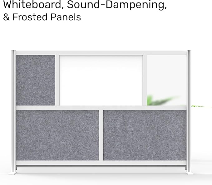Workflow Modular Wall | Room Divider with Whiteboard, Sound Dampening, & Frosted Acrylic Panels | Expandable Office Partition for Privacy & Stability (70" x 48")