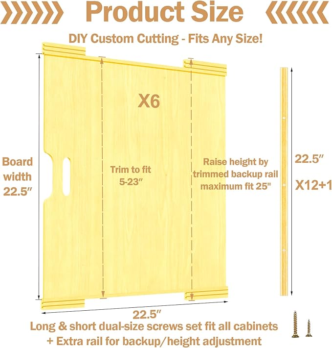 6 Set Trim-to-Fit Wood Tray Dividers for Cabinet, Cookie Sheet Organizer, Multi Layer Embedded Plug-in Board Storage, Cuttable DIY Storage Divider Insert for Kitchen Bedroom Cabinet Closet