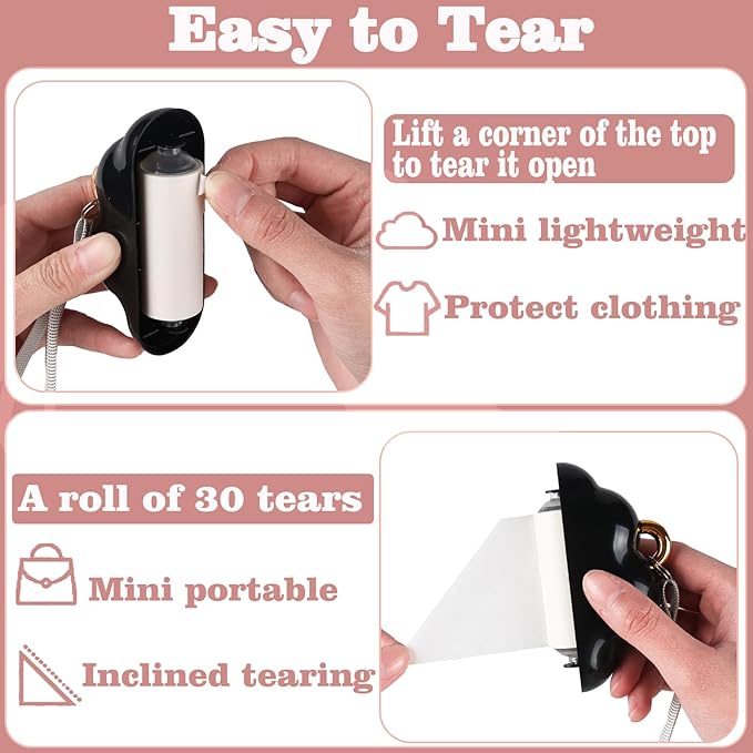 Mini Travel Size Reusable Lint Roller for Clothes & Pets, 150 Refillable Sheets (Black)