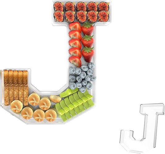 11" Acrylic Letter Charcuterie Tray, Charcuterie Letters Fillable Box for Food, Reusable Serving Cake Candy Dish Display Tray for Birthday Anniversary Party Decoration (Letter J)