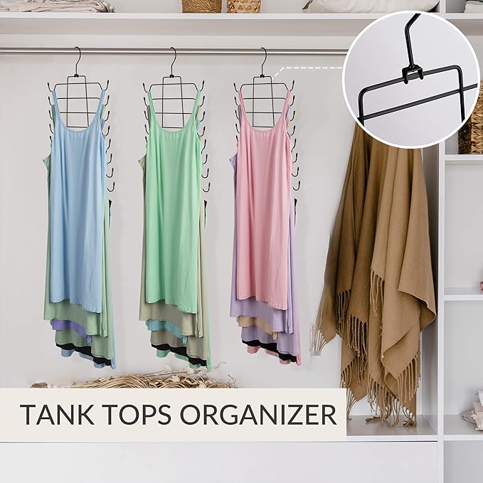 ZEDODIER 6 Pack Tank Top Hanger Space Saving, Bra Hangers for Closet Organizer, Hanging Bra Organizer Tank Tops Holder with 48 Hooks, Metal Closet Organizers and Storage Small Space Solutions, Black