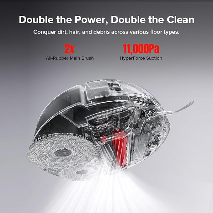 roborock Qrevo Slim Robot Vacuum and Mop Combo, 8.2cm Ultra-Slim, 3D Sensing Tech, Advanced Obstacle Recognition, 11,000Pa Suction, FlexiArm Side Brush & Mop, Auto Mop Washing & Drying, Self-Emptying