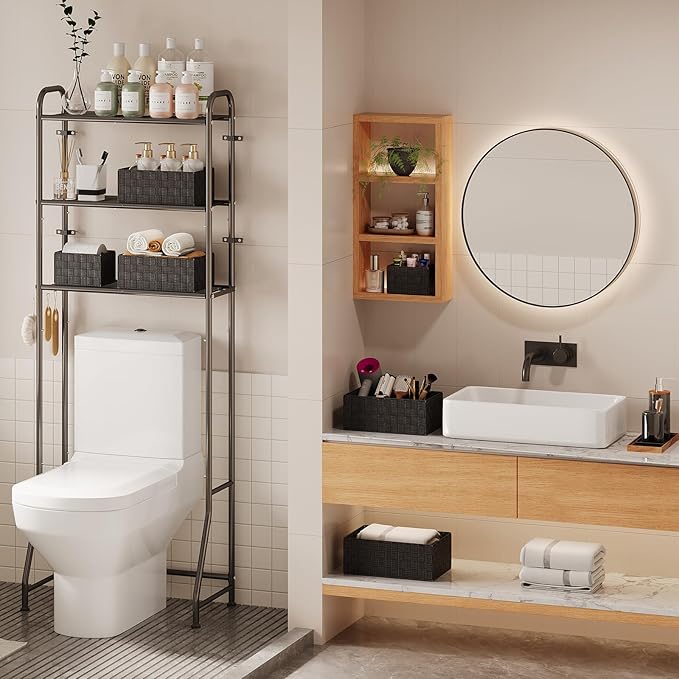 Woven Storage Baskets, Storage Bins, Cube Basket Container Baskets Storage Boxes Organizers for Clothes /Shelves/ Closet, Set of 6 (Black)