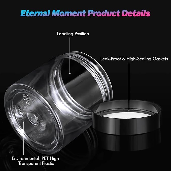  ﻿ Eternal Moment 36 Pack 4 OZ Plastic Jars Round Clear Cosmetic Container Jars with Lids, Perfect for Lotion, Cream, Ointments, Makeup, Eye Shadow, Rhinestone, Samples, Pot, Travel Storage