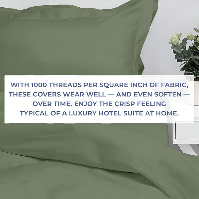 Kotton Culture 120"x98" 3 Pc Oversized King Duvet Cover Set 100% Egyptian Cotton - Luxury 1000 TC Hotel Quality Comforter Cover with Zipper Closure & Corner Ties - Fits Large King Inserts Sage Green