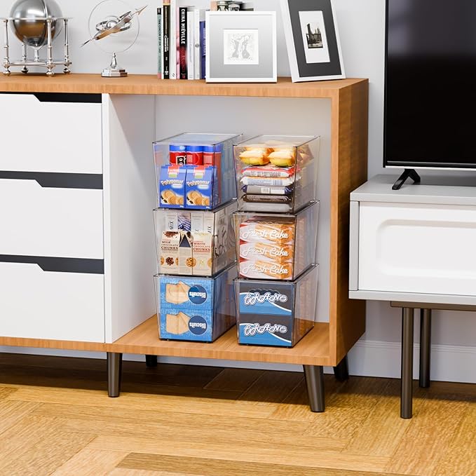 Yieach 6 Pack Clear Stackable Storage Bins with Lid & Handle-11.1″ Deep-Acrylic Container for Organizing Toy,Snacks,Fruit,Cleaning Supplies,Plastic Pantry Organizers and Storage Box for Fridge,Kitchen