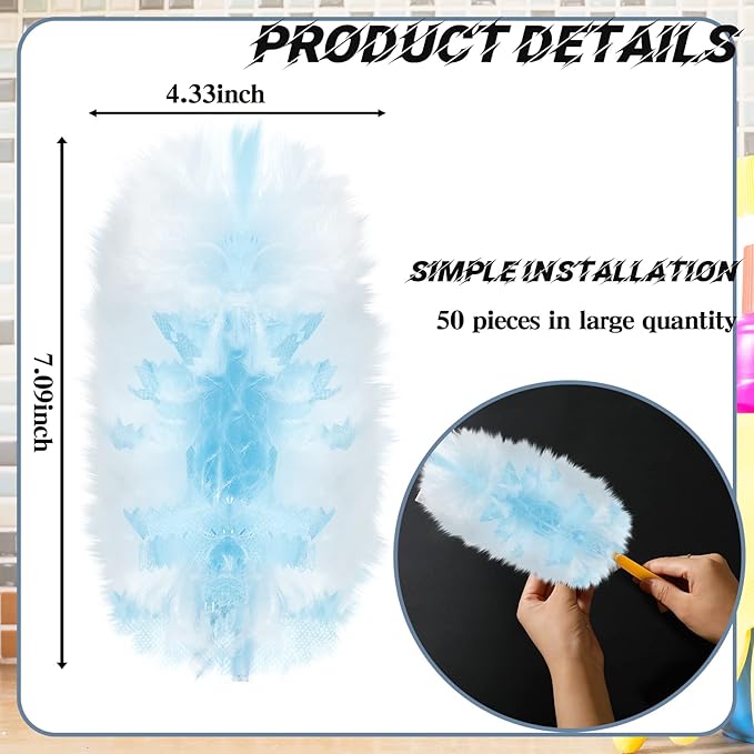 Vesici 50 Pcs Duster Refills Compatible with Swiffer Dusters Bulk Disposable Replacement Thickened with 1 Handle Heavy Duty for Cleaning, Office (Blue)