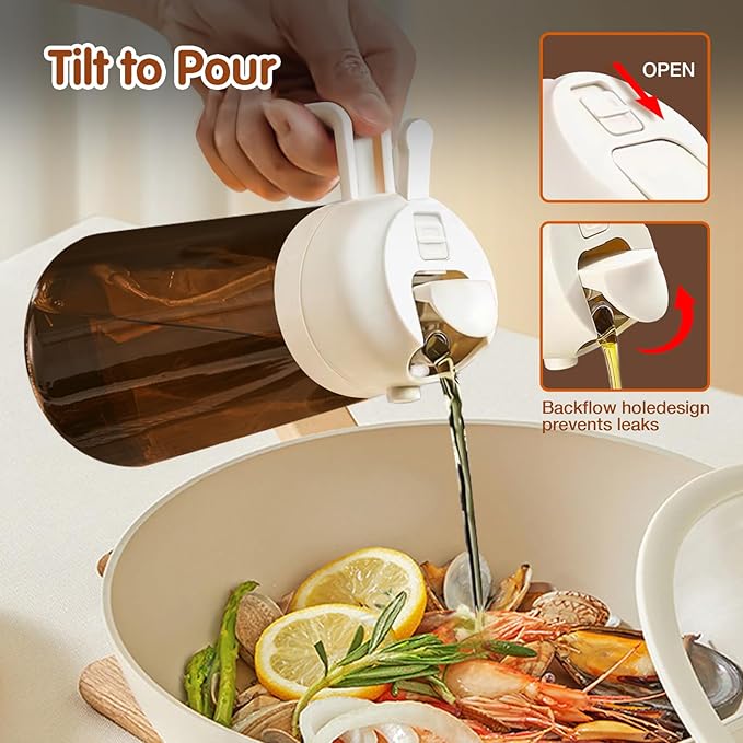 YARRAMATE 16oz/470ml Light Blocking Oil Sprayer for Cooking with Stickers, Food-Grade 2 in 1 Olive Oil Dispenser Bottle for Kitchen, Premium Dark Amber Glass Oil Bottle for Air Fryer, BBQ(White)