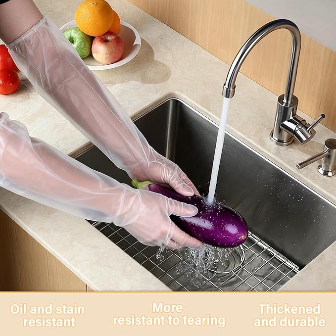 20Pcs Long Disposable Cleaning Gloves 23.6 inches Waterproof Large Long Sleeved Gloves & 50pcs 9.6inches Lightweight Cleaning Gloves for Household Cooking, Dishwashing, Hair Dyeing