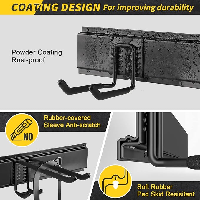 48" Garage Tool Organizer Wall Mount, 440lbs Garden Garage Storage Garage Organization with Adjustable Heavy Duty Hanging Hooks, Yard Rack Hanger System Shovel Rake Broom Ladder Holder, Men Gift