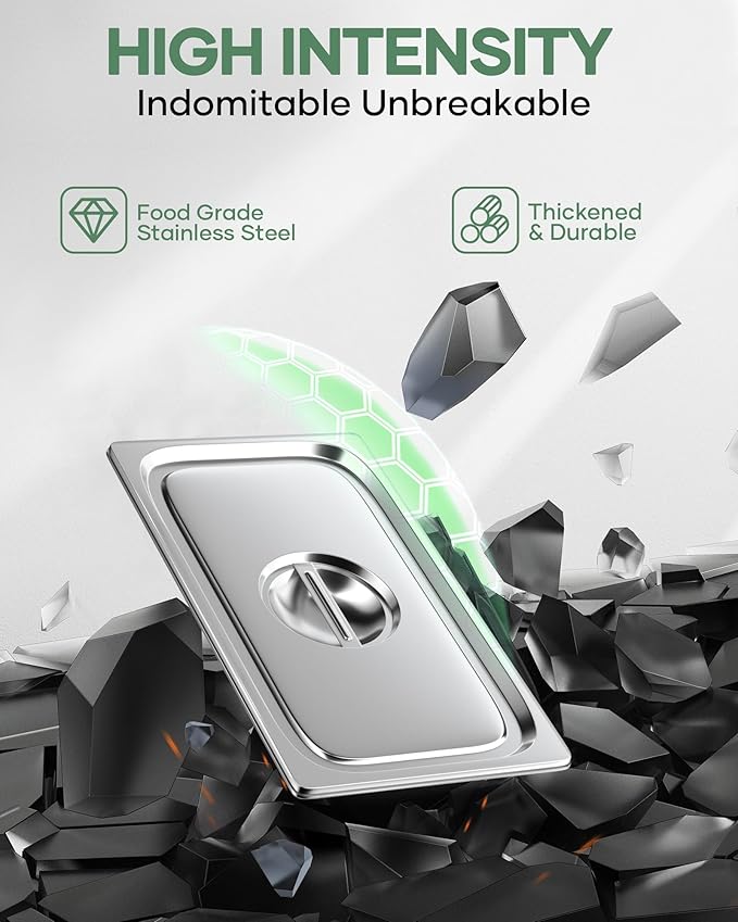 WantJoin Steam Table Hotel Pan Lids - 6 Pack 1/1 1/2 1/3 Full Half Third Size Notched Slotted Cover with Handle for Stainless Steel Metal Tray Set Food Storage Container Commercial Restaurant Warmer