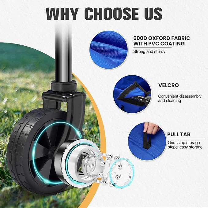 Wagon Cart Shopping Foldable Folding Collapsible with Wheels Big On Beach Garden Outdoor Grocery Heavy Duty Utility All Terrain Portable Wagons Carts for Groceries Sand Camping Sports Blue